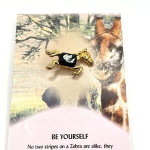 Gold Zebra Lapel Pin Black and White Striped Crystal Brooch